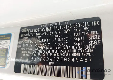 2018 Kia Sorento 2.4L Lx from USA, damaged, VIN 5XYPGDA37JG349467